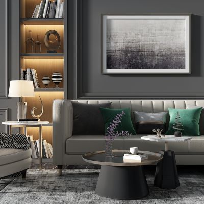 现代轻奢沙发茶几单人沙发边几灯几