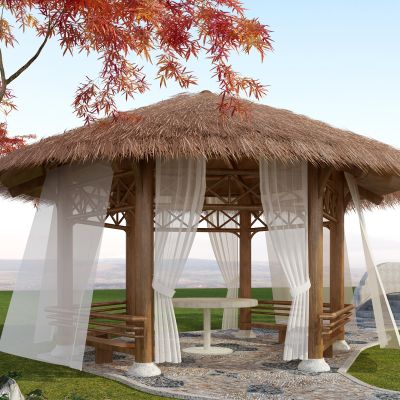 新中式亭子茅草亭子凉亭屋子3D模型