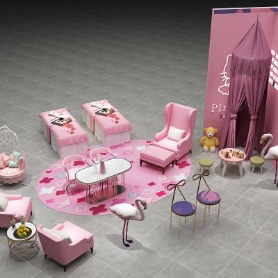 现代网红美容美体店家具按摩床沙发窗幔布幔