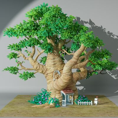 半卡通儿童娱乐景观植物大树树屋