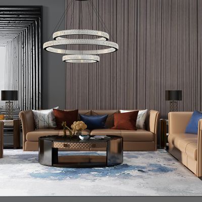 简欧轻奢皮革沙发茶几吊灯