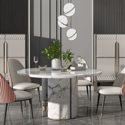 现代圆形餐桌椅子边柜装饰柜