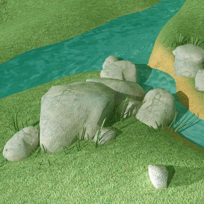 卡通场景石头小河