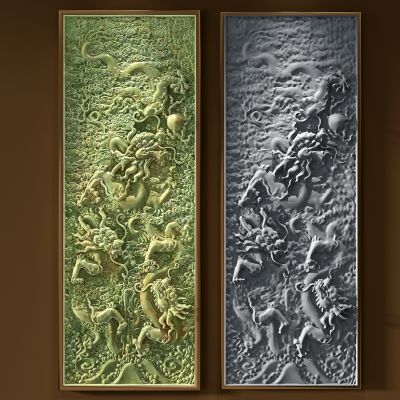 新中式玉石龙凤浮雕雕塑祥云