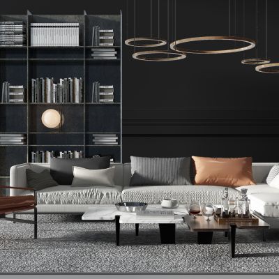 现代转角沙发书柜组合