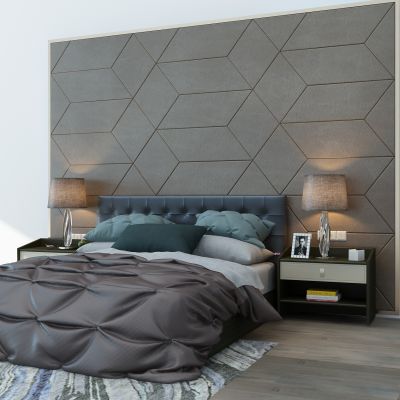 现代背景双人床床头柜