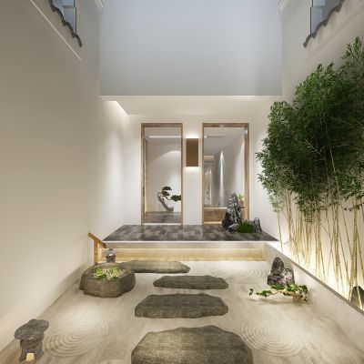 新中式枯山水竹子景观石头