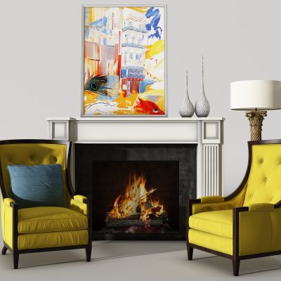 欧式休闲椅子沙发壁炉组合