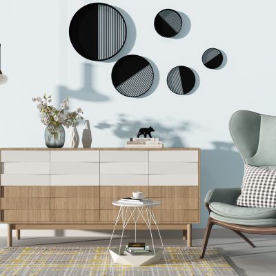 现代装饰柜餐边柜花瓶休闲椅子