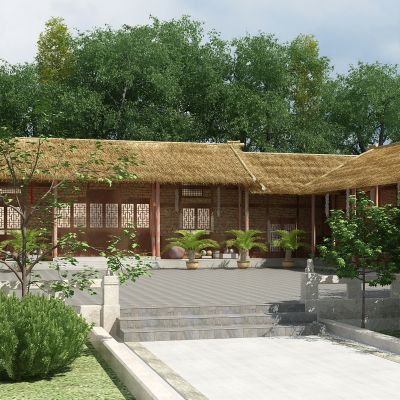 中式茅草屋民宿民俗度假村山庄农家院