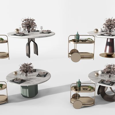 现代圆形餐桌餐车装饰花瓶餐具