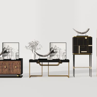 现代轻奢电视柜边柜花瓶象牙摆件书简