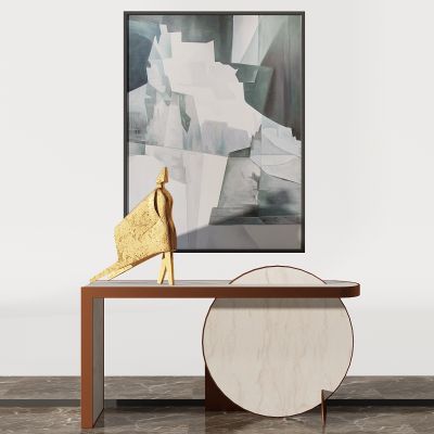 新中式玄关摆台装饰柜抽象人物雕塑