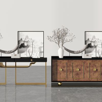 现代轻奢电视柜边柜花瓶象牙摆件