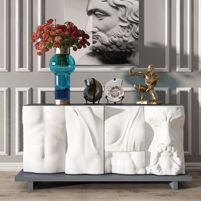 法式人物雕塑异形抽象玄关柜餐边柜摆台花瓶玫瑰花