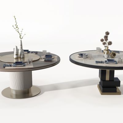 欧式圆形餐桌餐具花瓶3D模型