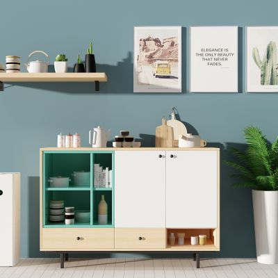 现代装饰柜装饰品装饰画隔板摆件空气净化器茶壶水杯