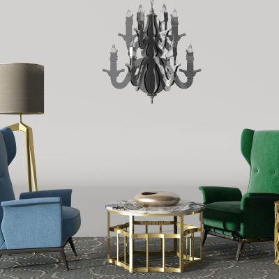 美式高靠背休闲沙发金属边几圆几落地灯