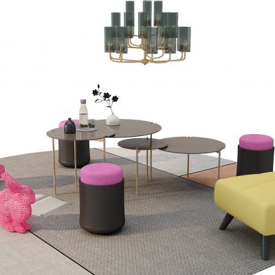 现代金属茶几兔子装饰