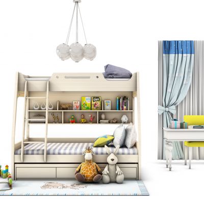 简欧儿童双层床书桌玩具组合