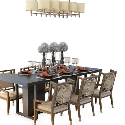 中式餐桌椅吊灯组合