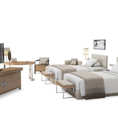 中式客房床电视柜