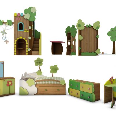卡通儿童家具树形床桌椅书柜城堡