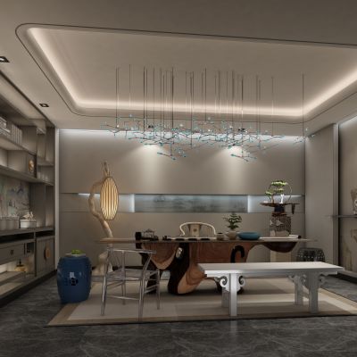 新中式茶桌椅子书柜