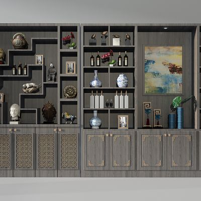 新中式酒柜摆件佛头兵马俑古董瓷瓶唐三彩