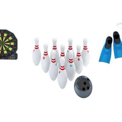 针式飞镖盘、保龄球、潜水设备