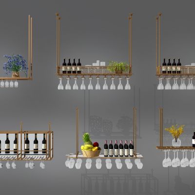 新中式铁艺酒架吊架高脚杯3D模型