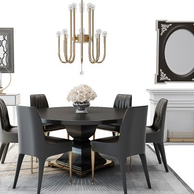 欧式餐桌椅装饰柜壁炉组合