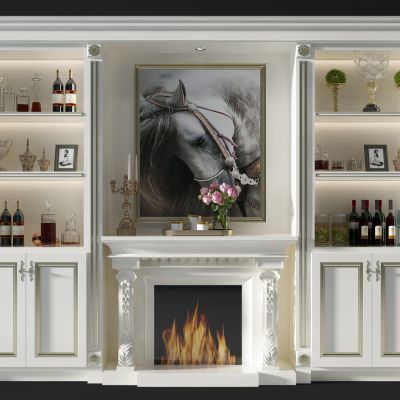 法式酒柜壁炉红酒瓶杯