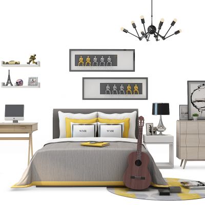 现代床写字台玄关柜组合