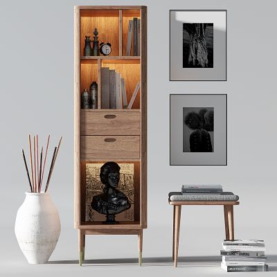 新中式书柜陶罐凳子装饰柜