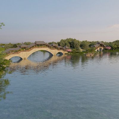 中式湖畔园林景观