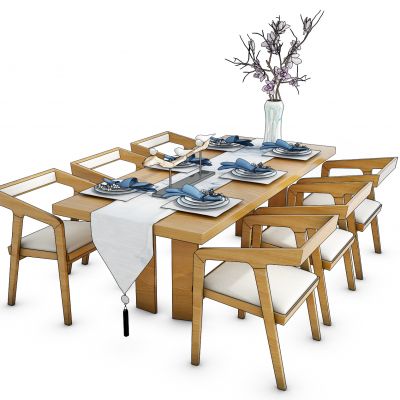 新中式餐桌椅组合