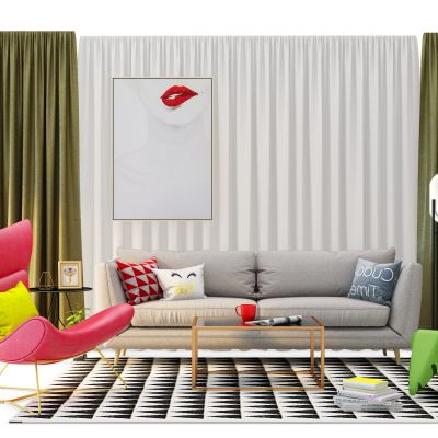 北欧布艺沙发休闲椅茶几玩具组合