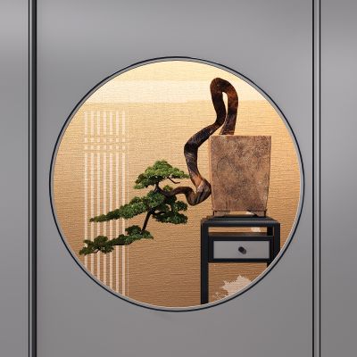 新中式盆景盆栽装饰架组合松树迎客松