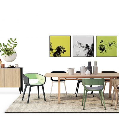 北欧简约边柜餐桌椅组合