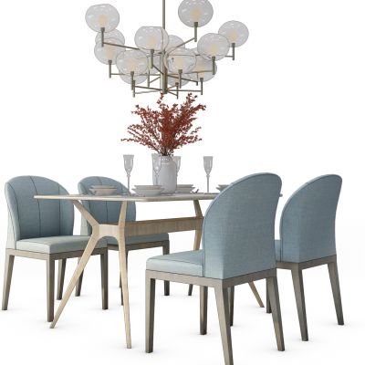 现代餐桌椅吊灯组合
