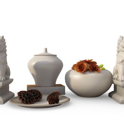 石狮子雕塑莲藕