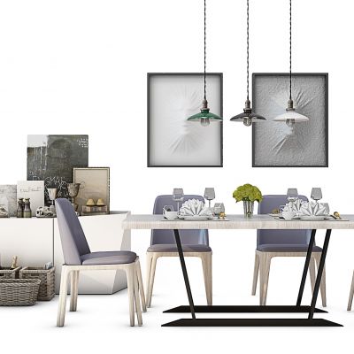 北欧简约边柜桌椅组合