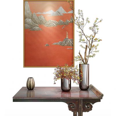 新中式玄关柜摆台神台条案饰品摆件花瓶