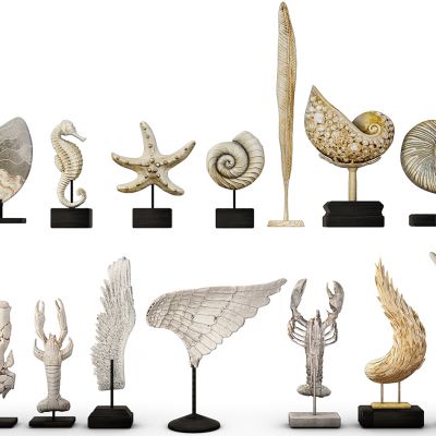 新中式，海马，海星翅膀海螺，备课龙虾雕塑饰品摆件