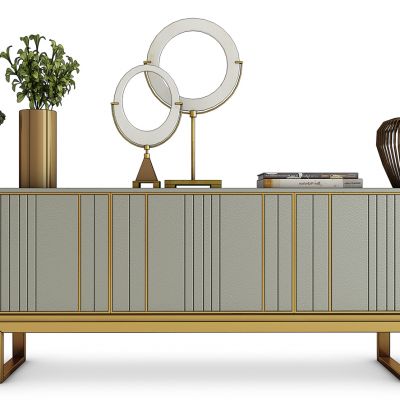 现代皮革电视柜饰品摆件组合