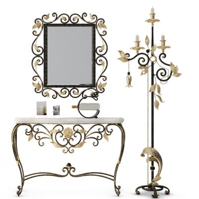 欧式雕花落地灯镜子装饰柜