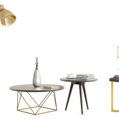 现代金属茶几落地灯圆几