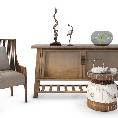 新中式单人椅玄关装饰柜