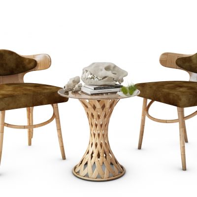 东南亚椅子藤编圆几恐龙头骨